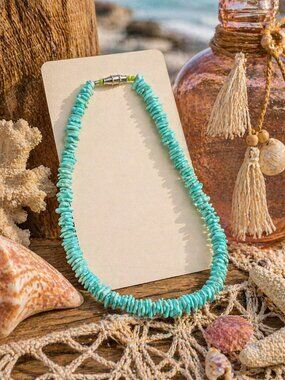 Turquoise Beaded Strand Necklace | Natural Shell Stone Look